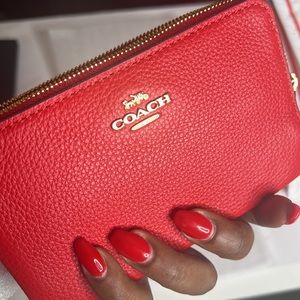 COACH electric red leather wristlet wallet double zipper